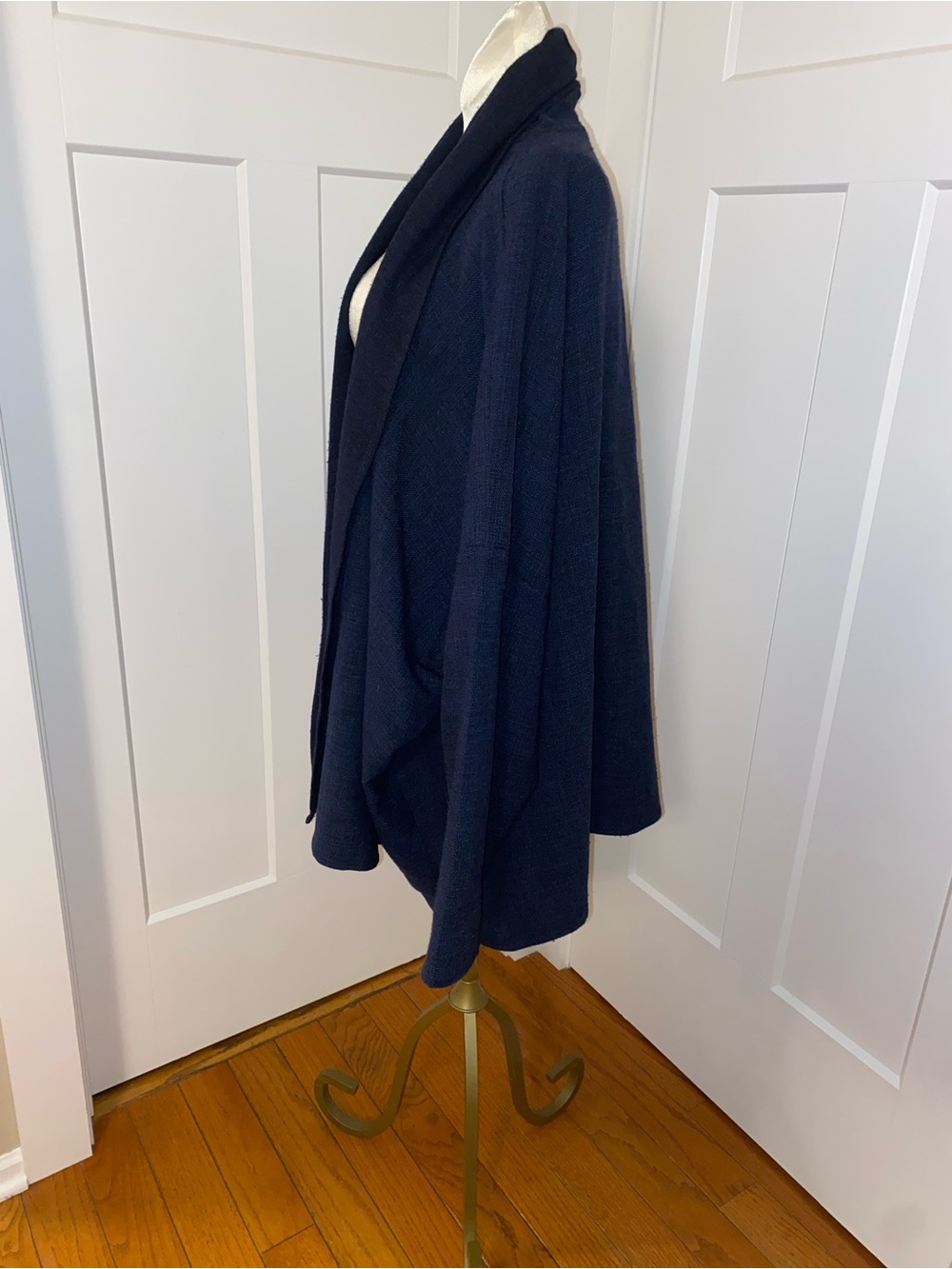 eskandar basketweave wool Navy blue Open-Front oversized cardigan sweater Small - Picture 4 of 10